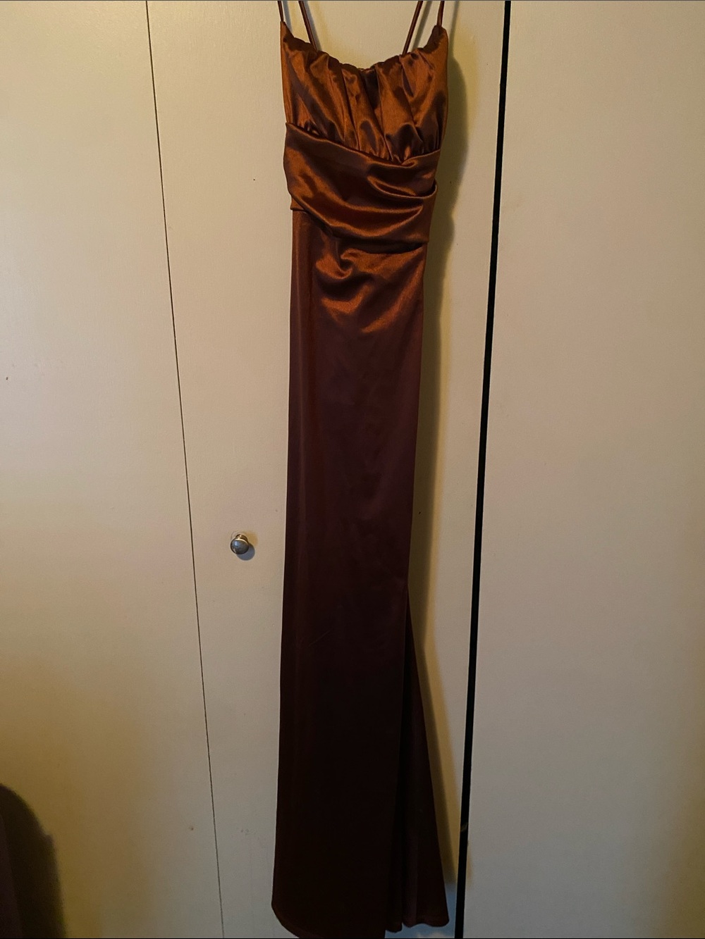 Copper satin long prom dress